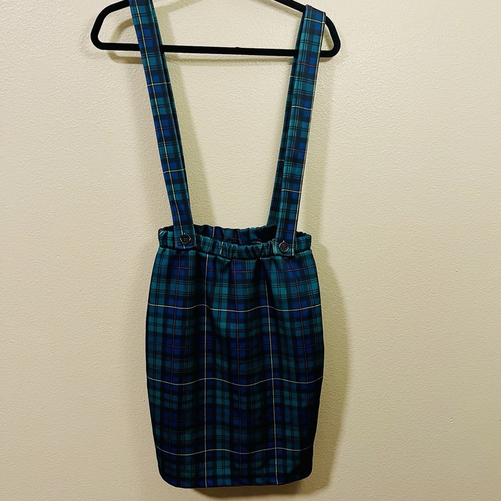 Modern Hero Plaid Suspenders Skirt‎ Green Blue Academia Grunge Whimsygoth Size S